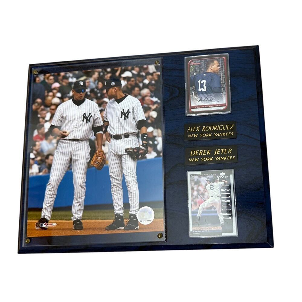 MLB ALEX RODRIGUEZ & DEREK JETER NY YANKEES 14"x11" Photo And 2 Cards Wooden